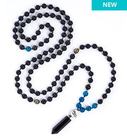 Black beaded necklace with crystal pendant, new arrival.